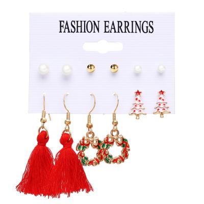 China New European and American fashion earring Christmas creative pearl tassel earring retro set 6 pairs for sale