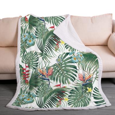 China PASSIONATE New Fabric Custom Design 3D Foliage With Super Soft Imperial Leaves Printed Sherpa Blanket for sale