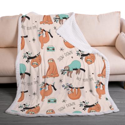 China OEM 10pcs Plush Polyester 100% PASSIONATE Gifts Sofa Office Bed and Sloth Printing Moving Blanket for sale