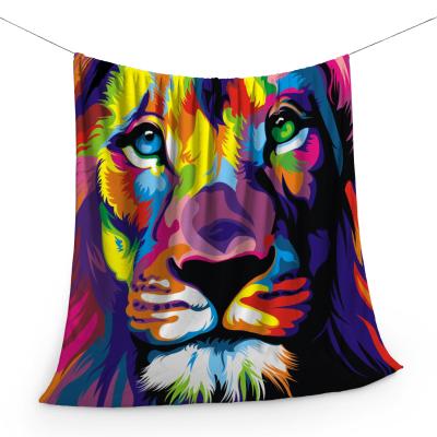 China Low MOQ PORTABLE Custom Painting Lion Digital Print Winter Blanket for sale