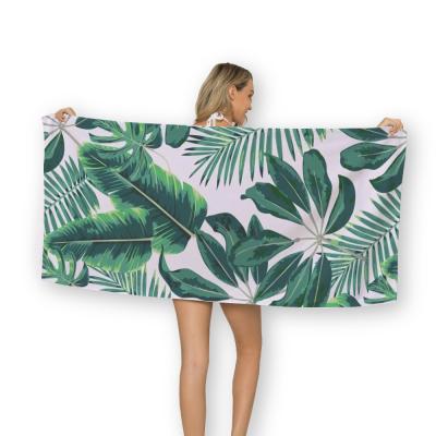 China Amazon Factory Wholesale Hot Selling QUICK DRY Polyester Cotton Palm Leaf Print Custom Quick Dry Bath Towel for sale