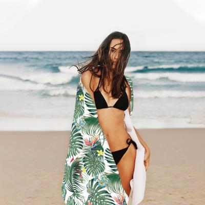 China Factory Wholesale Custom QUICK DRY Personalized Printed Polyester Cotton Swimming Palm Leaf Beach Towels for sale