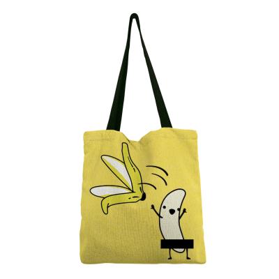 China China factory fashion cotton banana reusable funny foldable painting washable custom canvas handbags for women for sale