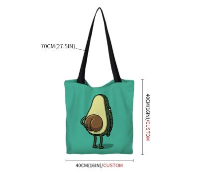 China Fast Washable Funny Avocado Pattern Cotton Cartoon Production Luxury Canvas Handbags For Shopping for sale