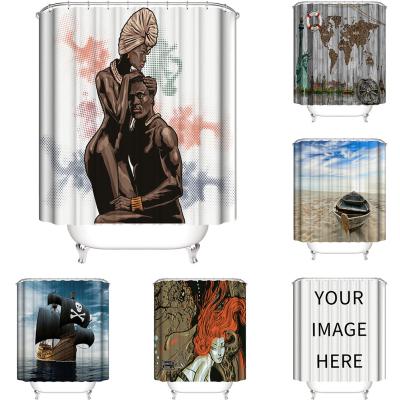 China African Style Cheap Viable High Quality Black Women Print Polyester Shower Curtain for sale