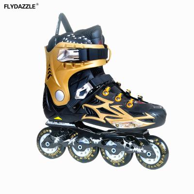 China PP Anti Impact Discount Material Black And Gold Professional Skates 4 Wheels Inline Skates For Adults for sale