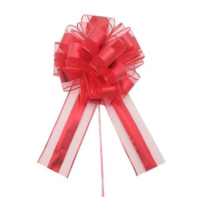 China 2022 New Simple But Elegant Style Snow Yarn Ball Flower Pull Metallic Organza Pom Pom Pull Bow Matte Ribbon Bow Gift Packaging 6.4cm for sale