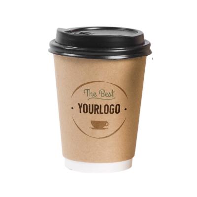 China Biodegradable Customize 8oz 14oz Cold / Hot Drink Disposable Eco Friendly Coated Double Wall Ripple Paper Coffee Cups With Lid for sale