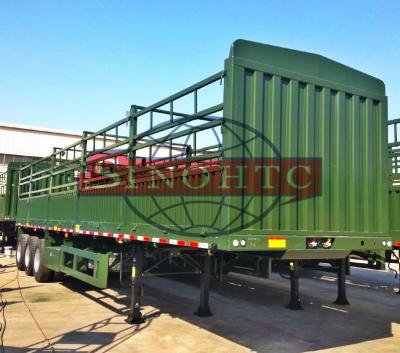 China Steel Side Bar Fence Animal Transport Trailer , 50T 3 Axle Cattle Livestock Trailers for sale