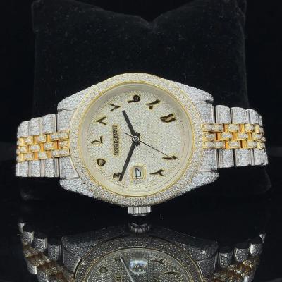 China Automatic Date Iced Out Jewelry Stainless Steel Hand Setting Bustdown Hip Hop VVS Moissanite Diamond Watch for sale