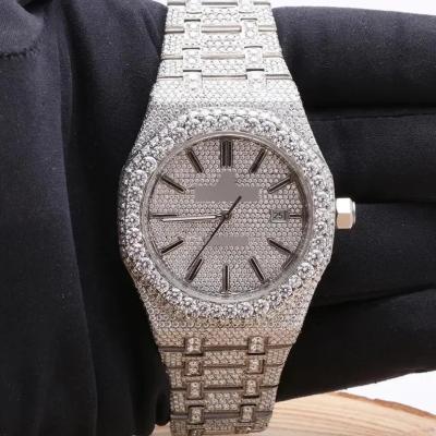 China Automatic Jewelry Diamond Watch Stainless Steel Iced Date Hip Hop Out Of Bustdown VVS Moissanite Watch for sale