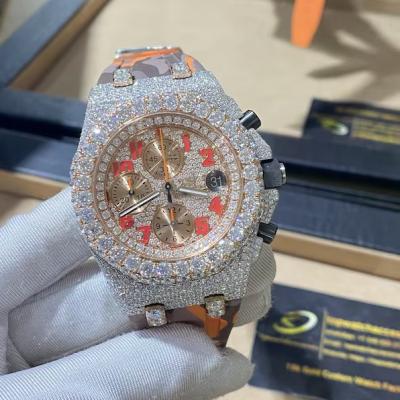 China Iced Out Auto Date Watch Stainless Steel Glitter Hand Set Bustdown VVS Moissanite Watch for sale