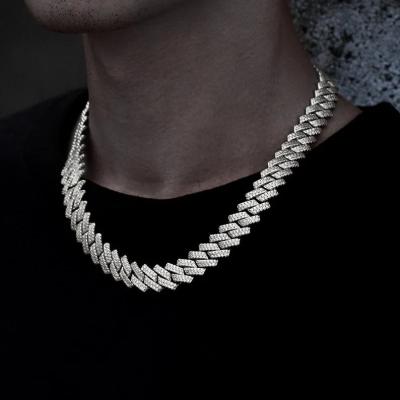 China Hiphop Hip Hop 925 Sterling Silver Necklace 10mm Iced Out Moissanite Cuban Link Chain for sale