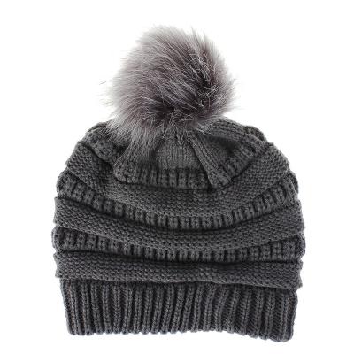 China Warm Pompom Knitted Beanie Plus Size Real Faux Fur Winter Pompom Fur for sale