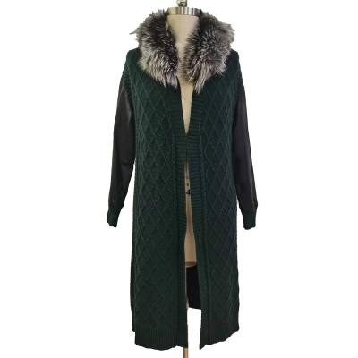 China Elegant women's green thick coat Anti-wrinkle winter and autumn ladies long cowl fur coats for wholesales for sale