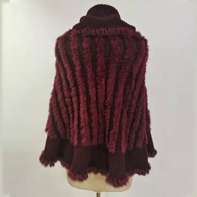 China Anti-wrinkle spring real fox fur cape shawls and fall grace woman knit 2021 fashion red and black shawls for sale