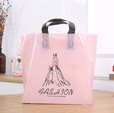 China Wholesale Cute 50pcs Thicken Handbags Shoes Large Handle PE Cosmetics Gifts Plastic Shopping Bags With Logo for sale