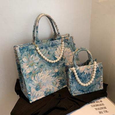 China Fashion Women Bag Large Capacity Flowers Painting Handbags Canvas Designer Graffiti Travel Shoulder Armpit Bags Casual Tote Hand Bags for sale