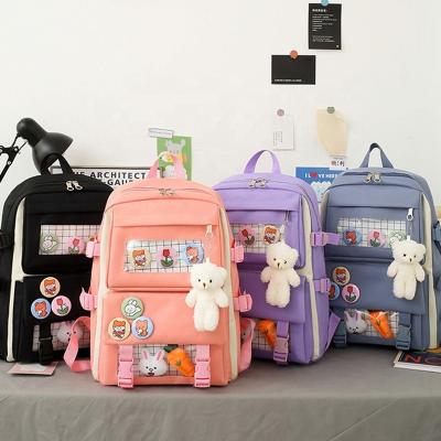 China Fashoion Fashion Contrast Color Student Girl Transparent Backpack Cute Cartoon Bestselling Korean School Bag Set For Girls for sale