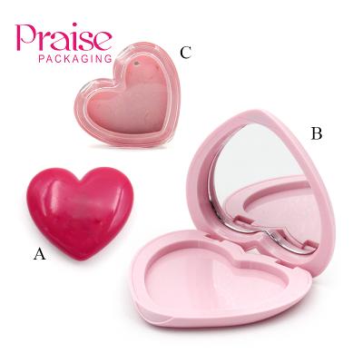 China Recyclable Folding Heart Pouch Makeup Compact Empty Eyeshadow Blush Cosmetic Palette Case With Mirror for sale