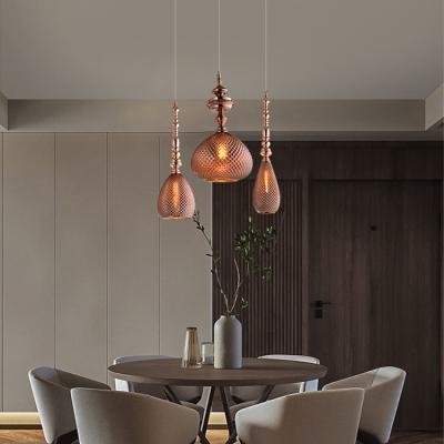 China Bedroom Style Decor 40W E27 Contemporary Warm American Indoor Iron Glass Brass Pendant Lighting for sale