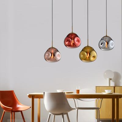 China Artistic Simple Style Energy Saving Modern Bedroom Indoor Decorative Glass E27 40W Indoor Decorative Red Gold Red Pendant Lamp for sale