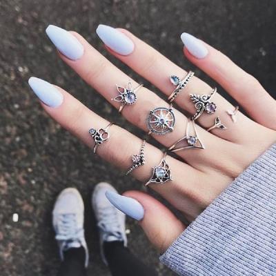 China Vintage 9pcs/sets Fashionable Knuckle Ring Set For Women Crystal Midi Geometric Rings Shape Bohemian Jewelry Wholesale for sale