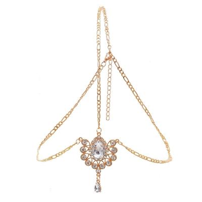 China New Vintage Water Drop Front Chain Bride Bohemian Luxury Vintage Headwear Light Crystal Hair Chain Hair Band for sale