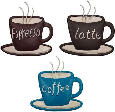 China Wholesale Europe Set Of Coffee 3 Metal Espresso Written Wall Art Decor Sign For Cafe Kitchen for sale