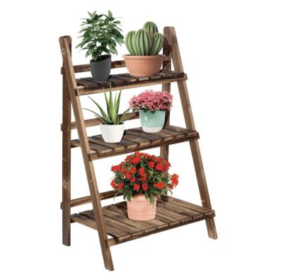 China Wholesale Handmade 3 Tier Planter Beams Plant Stand Ladder Wooden Shelf Flower Indoor Indoor Outdoor Display Rack for sale