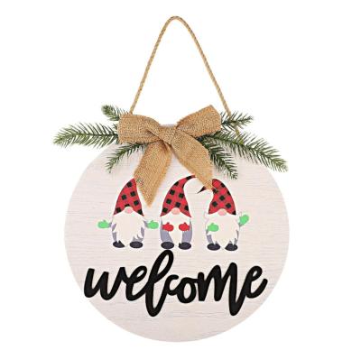 China Europe Holiday Decor Christmas Hanging Welcome Sign Log Front Door Sign with Decorative Bow and Branch for sale