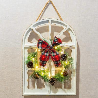 China Wooden Christmas Wall Hanging Ornament Plaque Signs Holiday Door Decorations Handmade Wooden Xmas Door Decor for sale