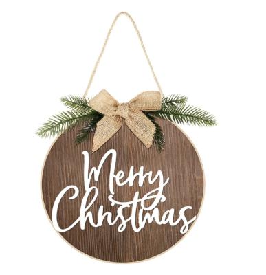 China Handmade Farmhouse Holiday Decor Merry Christmas Wood Decorations Round Garland Xmas Hanging Sign for Xmas Home Window Wall for sale