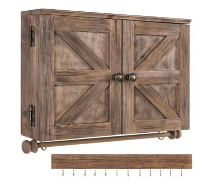 China Customized Handmade Rustic Wall Mounted Jewelry Organizer With Barndoor Wood Decor for sale