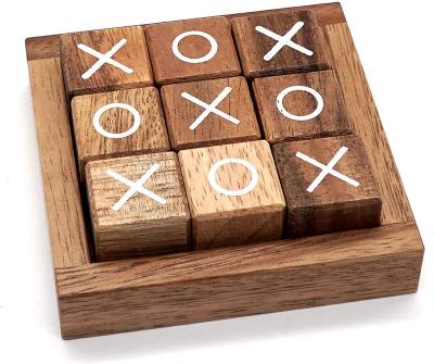 China Rustic Wooden Tic Tac Toe Family Games Handmade Custom Desk Night Classic Board Games for Kids and Adults for sale