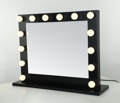 China New Style Lighted Black Frame Hollywood Makeup Mirror for sale