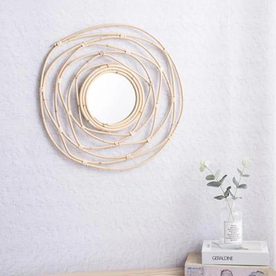 China Nordic Bohemian Woven Rattan Round Mirror Wall Hanging Mirrors Art Decorative Wall Art Hanging Mirrors Decor for sale