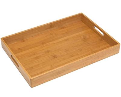 China Sustainable Wooden Bamboo Serving Tray With Handles Decorative Bath Trays Serving Tray For Breakfast In Bed for sale