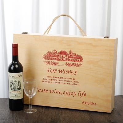 China World Size Six Big Bottles Red Wine Boxes Wooden Wine Box for sale