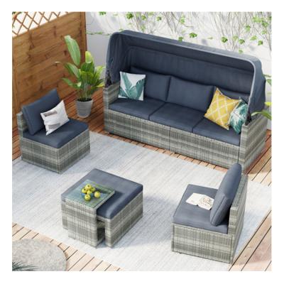 China Furniture Mueble De Outdoors Waterproof Para Jardin 5 Pieces Wicker Corner Sofa Garden Outdoor PE Rattan Sectional Garden Seater Steel Patio Furniture Set for sale