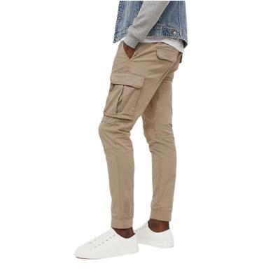 China Anti-wrinkle fashion top khaki twill brown drawstring waist skinny fit cargo tapered joggers pants mens pants for sale