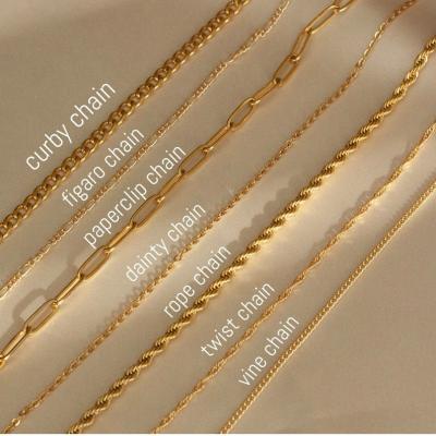 China Trendy Figaro Chain Design 18K Gold Filled Twisted Chain Necklace Figaro Rope Gold Stainless Steel Chain Necklace for sale