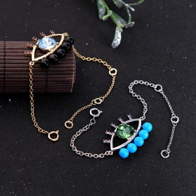 China Brilliant Blue Jewelry 925 Sterling Silver Crystal Gems Ladies Evil Eye Charm Bracelets Retro Diamond Devil'S Eye Bracelet for sale