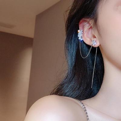 China FASHIONABLE Hot Selling Zircon Flower Threader Shiny Earring Long Flower TikTok Threader Earrings for sale