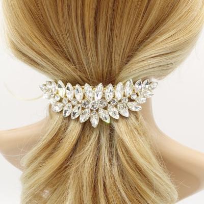 China Wholesale Elegant Flower Leaf Faux Stone Bling Hair Decoration Jewelry Hair Barrette French Rhinestone Hair Clip Decor For Wedding for sale