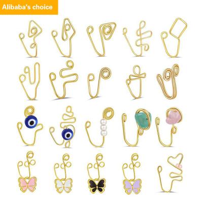 China New Vintage Design Gold Plated Dangle Nose Ring Kit Cuff Bulk Clip Nose Cuffs Face Non Piercing Fake Nose Rings for sale