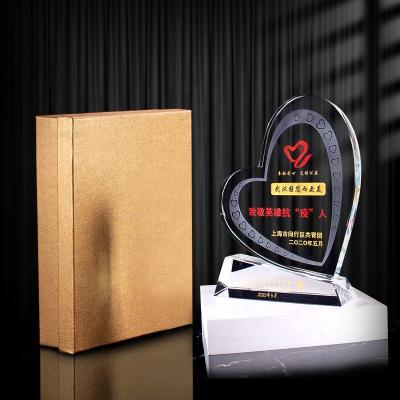 China Global Blank Trophy For Customized Laser Engraving Sublimation Heart Shape Crystal Awards Trophy Plaques for sale