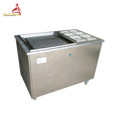 China Bakery Fried Ice Cream Machine With 6 Single Pan Instant Ice Cream Roll Machine Topping Container for sale