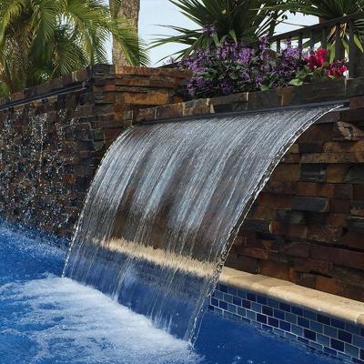 China Modern stainless steel swimming pool waterfall weir with led strip for exterior wall garden for sale