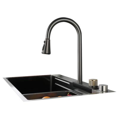 China With Faucet 75*45cm Modern Single Bowl Stainless Steel Gray Family Kitchen Sink for sale